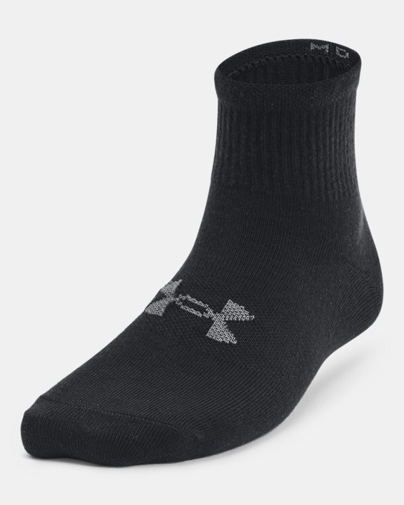 Kids' UA Essential 3-Pack Quarter Socks, Black, pdpMainDesktop image number 1